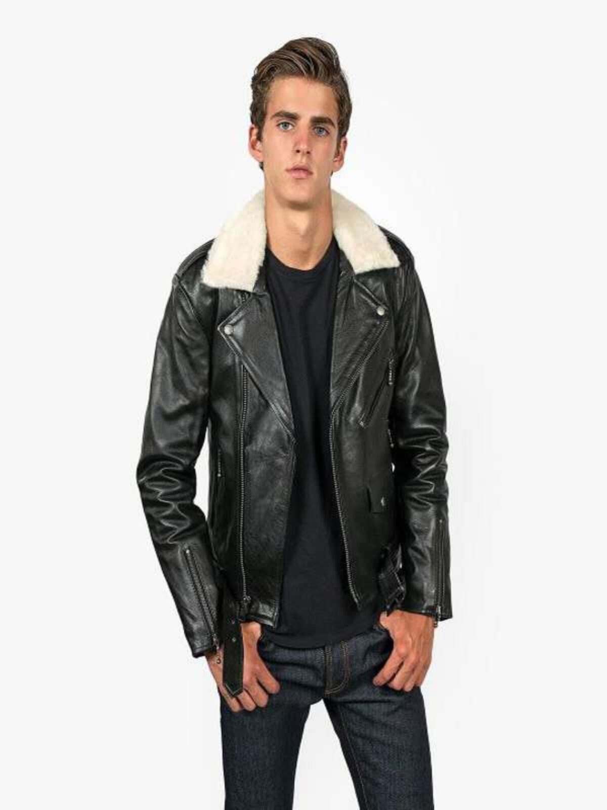 Men Black Jacket With Shearling - Free Delivery