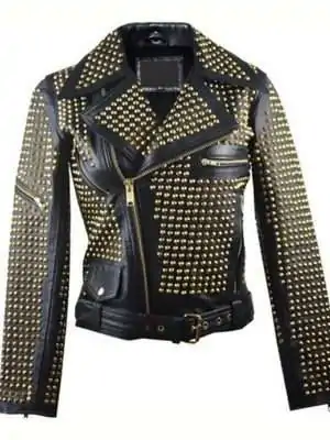 Gold studded 2025 leather jacket