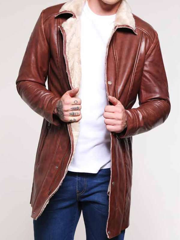 Men’s Shearling Mid-length Brown Leather Coat