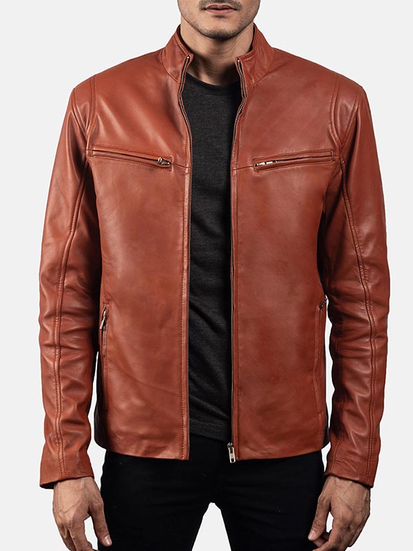 Men’s Tan Brown Biker Leather Jacket - America Jackets