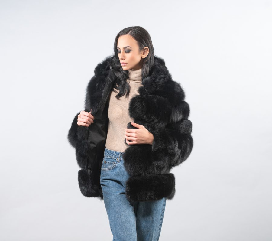 Women Premium Fox Fur Black Hood Jacket - Order It Now - Sale